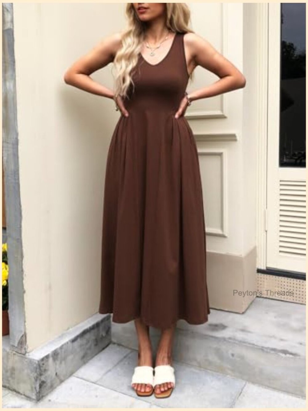 Women Sleeveless Midi A-Line Dress with Pockets - Picture 2 of 7